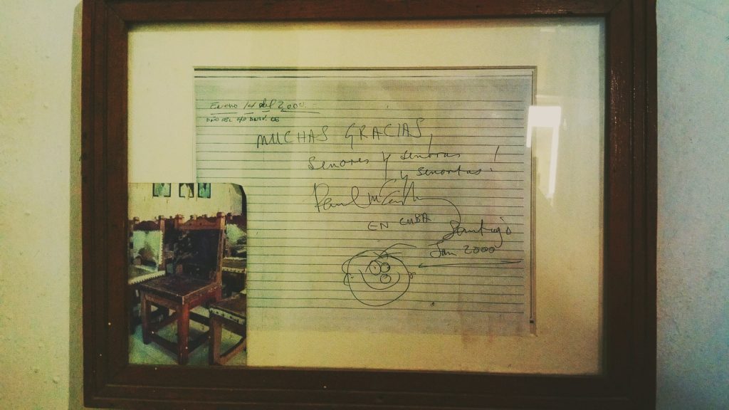 Paul McCartney's note to the Casa de la Trova | Santiago de Cuba